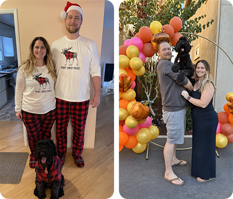 Dr. Mockler with her family at Christmas and at an event with balloons